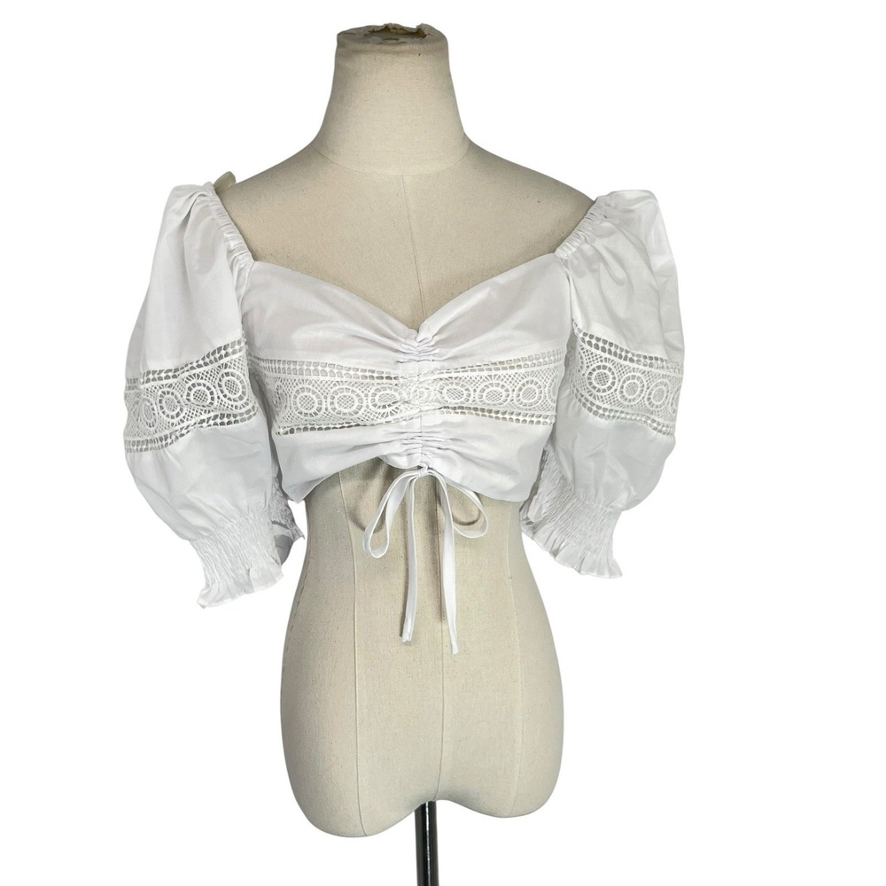 Do+Be White Cropped Top Puff Sleeve Womens Large Drindl Peasant Rencore Romantic - Picture 13 of 15